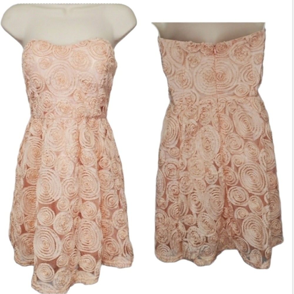 C Luce Peach Floral Strapless Sweetheart Dress size S *